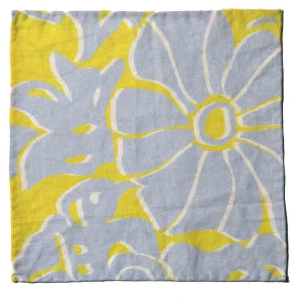 Gascoigne Hand Stitched LInen Cotton Pocket Square Blue Yellow White Floral